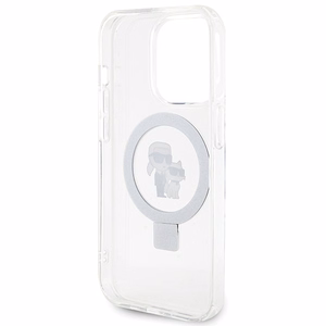 Karl Lagerfeld KLHMP15LHMRSKCH iPhone 15 Pro 6.1" baltas/baltas kietas dėklas Žiedas stovas Karl&Choupette MagSafe