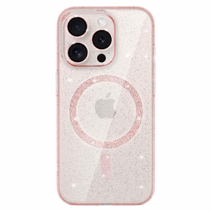 Blizgus magnetinis dėklas telefonui Iphone 12 Pro rožinis skaidrus
