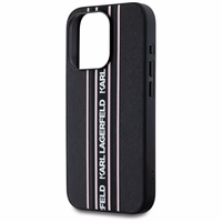 Karl Lagerfeld Saffiano Athleisure Stripes Cord dėklas telefonui iPhone 15 Pro Max - rožinis