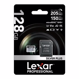 „Lexar High-Performance Silver Plus“ microSDXC atminties kortelė, 128 GB + adapteris