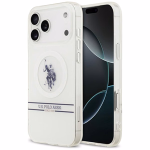 US Polo DH ir apatinės juostos logotipo MagSafe dėklas telefonui iPhone 17 Pro Max - baltas