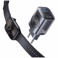 Tinklo įkroviklis USAMS CC293 T67 20W iWatch 1xUSB-C 1xUSB-A tamsus
