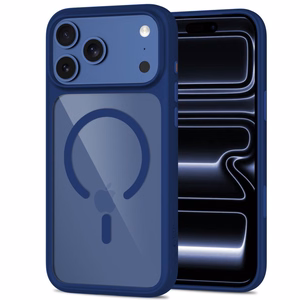 Tech-Protect MagOne MagSafe CC dėklas su 2 grūdintais stiklais, skirtas iPhone 18 Pro Max / 17 Pro Max, skaidrus tamsiai mėlynas