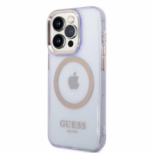 Guess GUHMP14LHTCMU iPhone 14 Pro 6.1" violetinis/violetinis kietas dėklas Gold Outline Translucent MagSafe