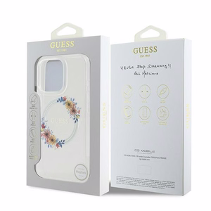 Guess IML Flowers Wreath Magnētinis dėklas iPhone 16 Pro - skaidas