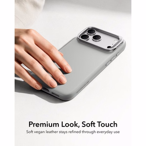 ESR Leather dėklas, skirtas iPhone 18 Pro Max / 17 Pro Max, su stovu, suderinamas su MagSafe – pilkas