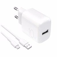 Puro PROLITE 10W USB-A sieninis įkroviklis + USB-A - USB-C kabelis 1.2m - baltas