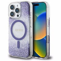 Guess HC dervos dugno blizgus magnetinis dėklas iPhone 16 Pro Max - violetinis