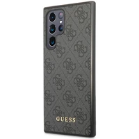 Guess GUHCS23LG4GFGR S23 Ultra S918 pilkas/pilkas kietas dėklas 4G Metalinis Auksinis Logotipas