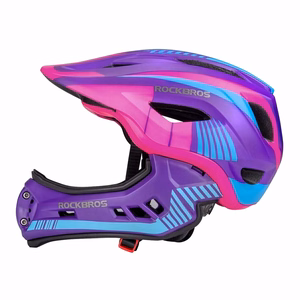 Rockbros TT-32SBPP-S vaikiškas dviračio šalmas su nuimama smakro apsauga dydis S - violetinis-rožinis