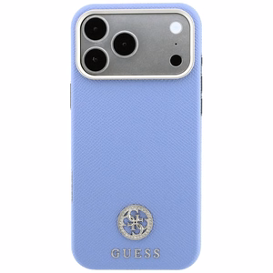Guess Grained Round Strass Logo MagSafe dėklas iPhone 18 Pro Max / 17 Pro Max – mėlynas