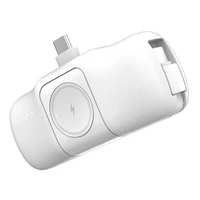 Wozinsky WF16-YCS 5000mAh 15W USB-C mini išorinė baterija su įmontuotu USB-C kabeliu ir Apple Watch įkrovikliu - balta