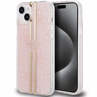 Guess IML 4G Gold Stripe dėklas telefonui iPhone 15 Plus / 14 Plus - rožinis