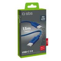 SBS TECABLETISSUETCCB USB-C - USB-C 1,5 m 60W pintas kabelis - mėlynas