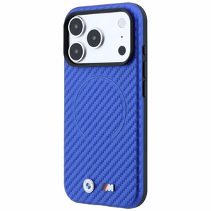 BMW M Carbon Printed Ring MagSafe dėklas, skirtas iPhone 17 Pro / 18 Pro – mėlynas