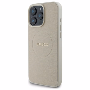 Guess grūdėtas auksinio žiedo magnetinis dėklas telefonui iPhone 16 Pro Max - smėlinė