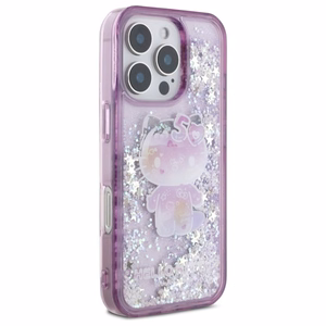 Hello Kitty Liquid Glitter 50 metų jubiliejaus vakarėlio dėklas telefonui iPhone 16 Pro - violetinis
