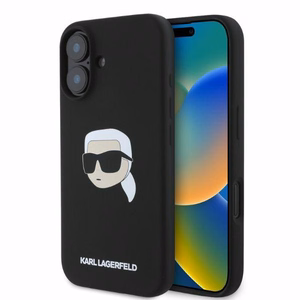 Karl Lagerfeld silikoninis dėklas telefonui Karl Head Print Magnetinis iPhone 16 - juodas
