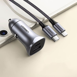 Ugreen CD130 USB-A / USB-C 30W автомобильное зарядное устройство - серое
