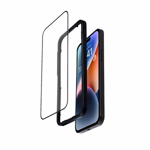 Crong Anti-Bacterial 3D Armor Glass 9H visą ekraną dengiantis grūdintas apsauginis stiklas, skirtas iPhone 14 Pro, su montavimo rėmeliu