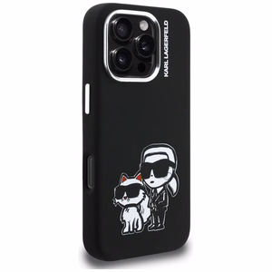 Karl Lagerfeld Silikoninis Karl&Choupette Sketch MagSafe Dėklas for iPhone 16 Pro - juodas