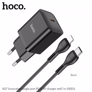 Įkroviklis Hoco N27 juodas (PD20W) + Type-C / Lightning 100cm laidas