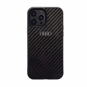 Audi Anglies pluošto iPhone 14 Pro 6.1" juodas/juodas kietas dėklas AU-TPUPCIP14P-R8/D2-BK