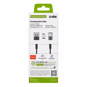 SBS TECABLETC3MTK Кабель USB-A - USB-C 3m - чёрный