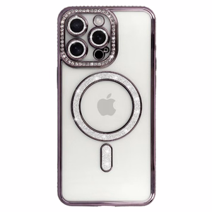 Bling Magsafe dėklas telefonui iPhone 15 Pro purpurinis