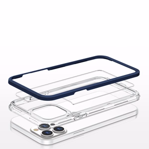Skaidrus 3in1 dėklas iPhone 13 Pro Max mėlyno rėmo gelio dangteliu