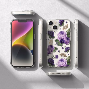 Ringke Fusion Design šarvuotas dėklas su geliniu rėmeliu iPhone 14 Plus skaidrus (Violetinė rožė) (FD637E29)