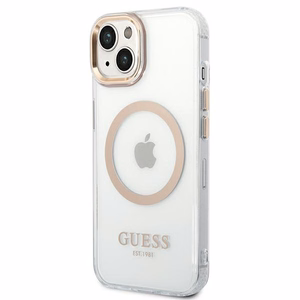 Guess GUHMP14MHTRMD iPhone 14 Plus 6.7 "auksinis / auksinis kietas dėklas Metalinis kontūras Magnetinis