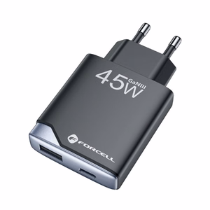 FORCELL F-ENERGY GaN III B245202(1A1C) itin plonas kelioninis įkroviklis 1 x Type C + 1 x USB A PD QC4.0 3A 45W juodas