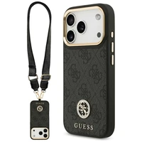 Guess 4G Strass Logo & Big Strap Metal Buttons Magnetinis dėklas telefonui iPhone 17 Pro - juodas