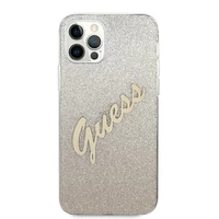 Guess GUHCP12LPCUGLSGO iPhone 12 Pro Max 6.7" auksinis kietasis dėklas Glitter Gradient Script