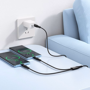 Kabelis 2in1 USB C į USB C+C Hoco 1 m X123 juodas