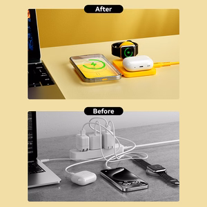 WEKOME WP-U172 sulankstoma 3-in-1 belaidžio įkrovimo stotelė su veidrodžiu, skirta iPhone, Apple Watch ir AirPods, suderinama su MagSafe, 15 W, geltona