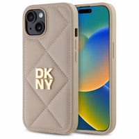 DKNY Quilted Stack Logo dėklas telefonui iPhone 15 - smėlio spalvos