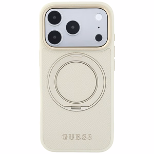 Guess Ring Stand 360 Grained Classic Logo MagSafe dėklas iPhone 18 Pro Max / 17 Pro Max – smėlinis