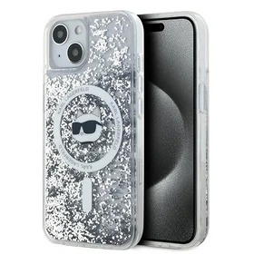 Karl Lagerfeld Skystas blizgutis Choupette Head Magnetinis dėklas telefonui iPhone 15 / 14 / 13 – permatomas