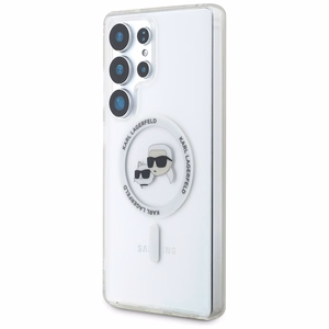 Dėklas telefonui Karl Lagerfeld Button Karl & Choupette Heads Išspausdintas logotipas MagSafe Samsung Galaxy S25 Ultra - baltas