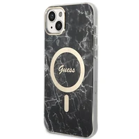 Rinkinys Guess GUBPP14SHMEACSK dėklas + įkroviklis iPhone 14 6.1" juodas/kietas dėklas Marmuras Magnetinis