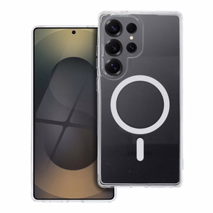 Dėklas telefonui Drop Glue spalvotas žiedinis magnētinis dangtelis suderinamas su MagSafe, skirtas SAMSUNG S25 ULTRA, baltas