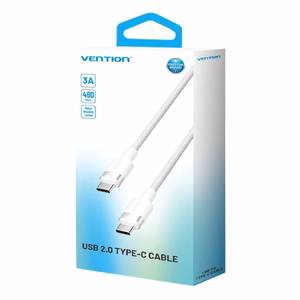 Vention USB-C į C laidas, pintas, 3A, 480Mbps, 60W, 2m, baltas