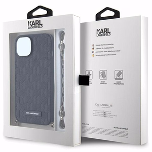 Karl Lagerfeld KLHCP14SSACKLHPK iPhone 14 6.1" juodas/juodas hardcase Saffiano Monograma Grandinė