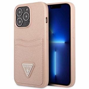 Guess GUHCP13LPSATPP iPhone 13 Pro/13 6.1" розовый/розовый жёсткий чехол SaffianoTriangle Logo Cardslot