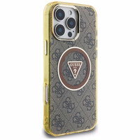 Guess IML Metal Glitter 4G Circle Triangle Magnetinis dėklas telefonui iPhone 16 Pro - rudas