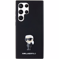 Karl Lagerfeld silikoninis Ikonik metalinis ženkliukas dėklas telefonui Samsung Galaxy S24 Ultra - juodas