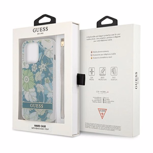 Guess GUHCP13XHFLSN iPhone 13 Pro Max 6.7" žalias kietasis dėklas su gėlių dirželiu