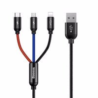 BASEUS Colorfone CAMLT-BSY01 USB kabelis 1,2 m USB A 3 x USB C Juoda, Raudona, Mėlyna